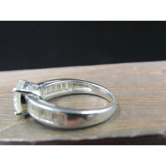 Size 6.25 Sterling Silver Round Cubic Zirconia With Channel Accents Band Ring - Picture 5 of 8